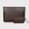 Men's Dark Brown Full-Grain Leather Laptop Sleeve With Power Pouch