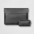 Men's Charcoal Grey Crazy Horse Leather Laptop Sleeve With Power Pouch