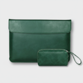Men's Forest Green Full-Grain Leather Laptop Sleeve With Power Pouch
