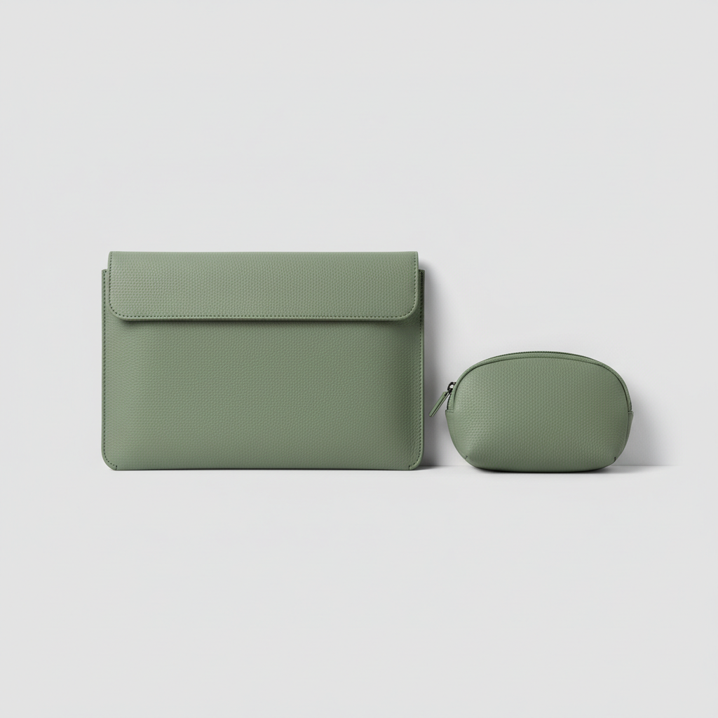 Women's Sage Green Vegan Leather Laptop Sleeve With Power Pouch