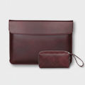Men's Burgundy Vintage Leather Laptop Sleeve With Power Pouch
