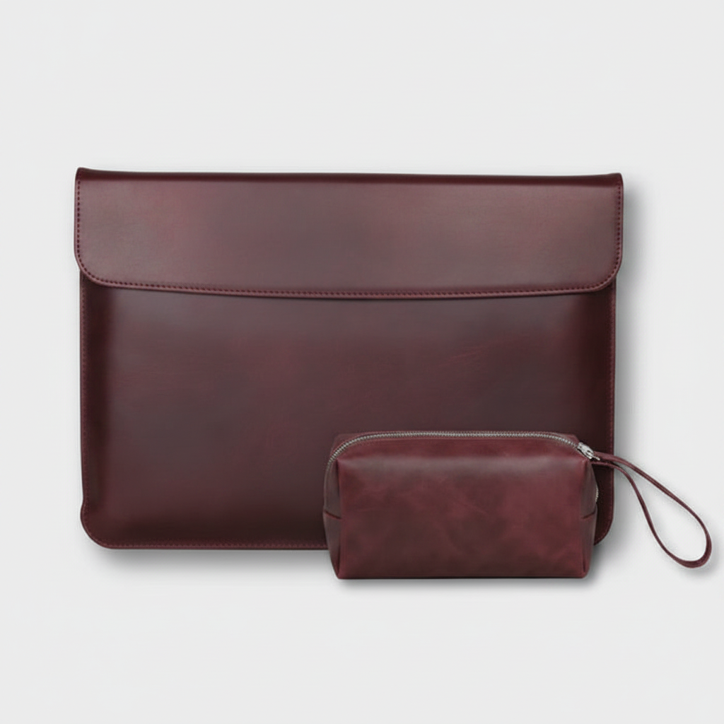 Men's Burgundy Vintage Leather Laptop Sleeve With Power Pouch