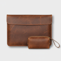 Men's Rustic Cognac Crazy Horse Leather Laptop Sleeve With Power Pouch