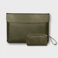 Men's Dark Olive Waxed Canvas Leather Laptop Sleeve With Power Pouch