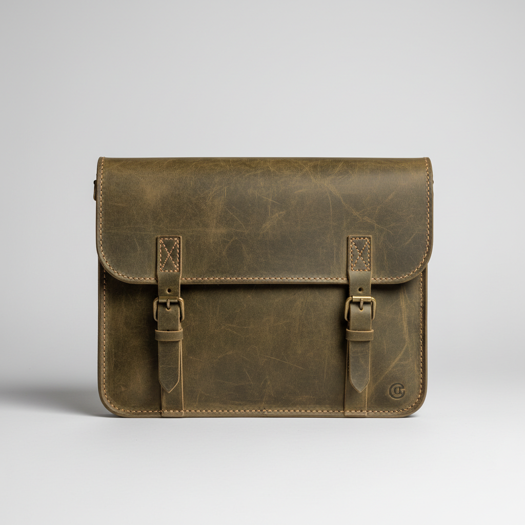 Men's Olive Green Crazy Horse Leather Laptop Sleeve