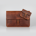 Men's Vintage Cognac Crazy Horse Leather Laptop Sleeve With Power Pouch