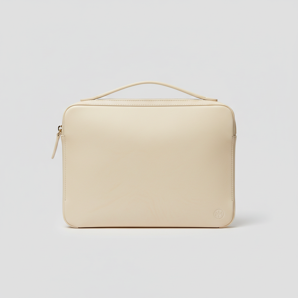 Women's Ivory Cream Full-Grain Leather Laptop Sleeve