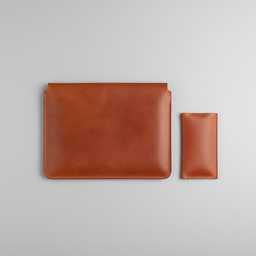 Men's Burnt Sienna Full-Grain Leather Laptop Sleeve With Power Pouch