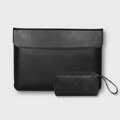 Men's Jet Black Genuine Leather Laptop Sleeve With Power Pouch